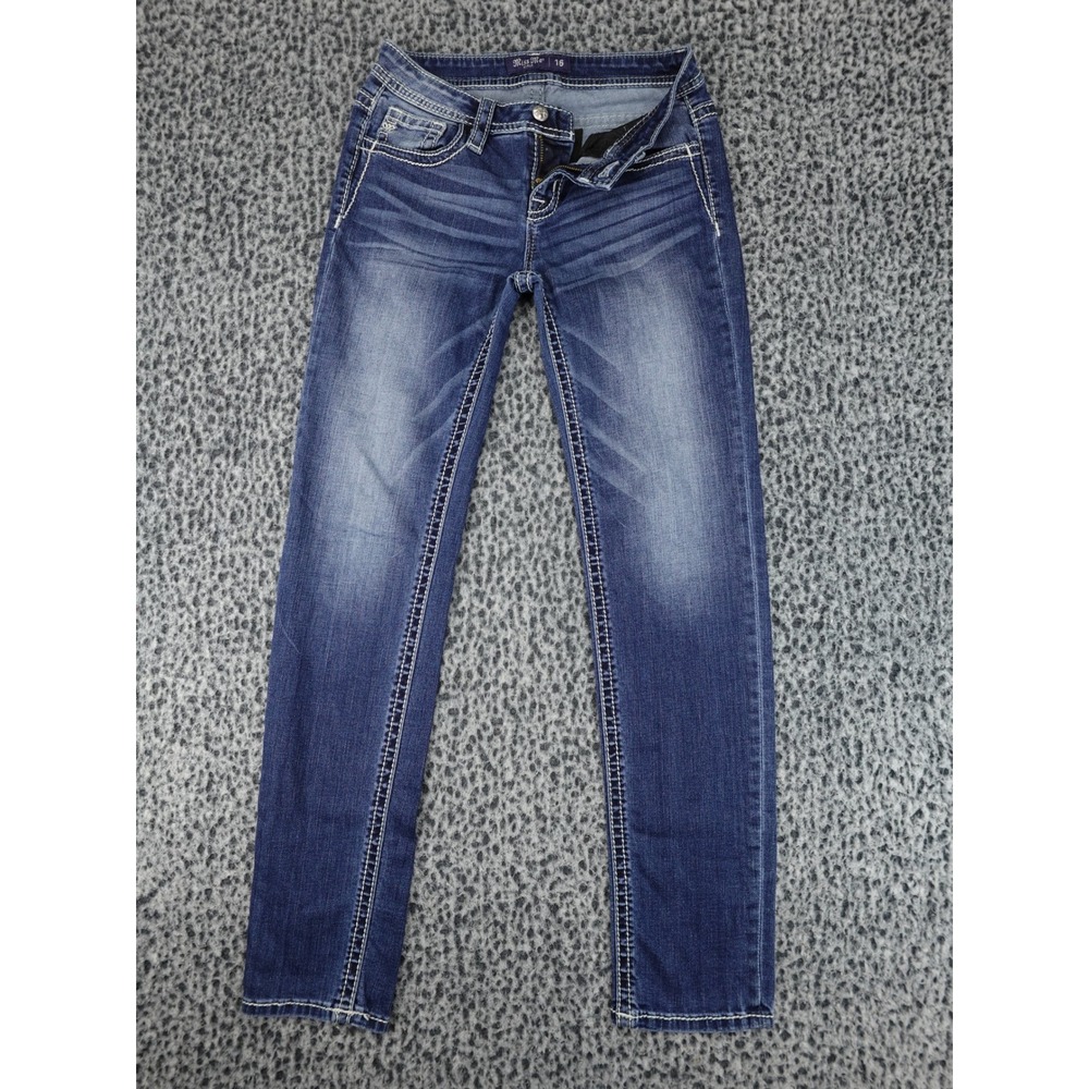 Miss Me Skinny Jeans Girls 16 Blue Good Wing Embroidered Rhinestone K3080S29